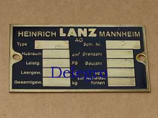 Typenschild Lanz nachkriegsmodel messing-geätzt