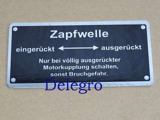 Schild Anweisung Zapfwelle Lanz Glühkop und Halbdiesel ab 28Ps