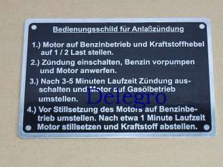 Schild Startanleitung für Halbdiesel Semidiesel