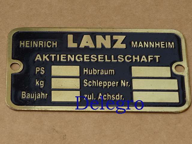 Typenschild Lanz vorkriegsmodel messing-geätzt