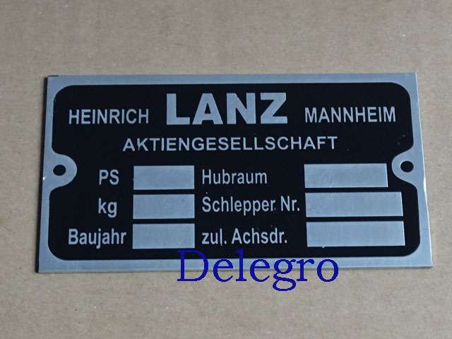 Typenschild Lanz vorkriegsmodel alu-geätzt